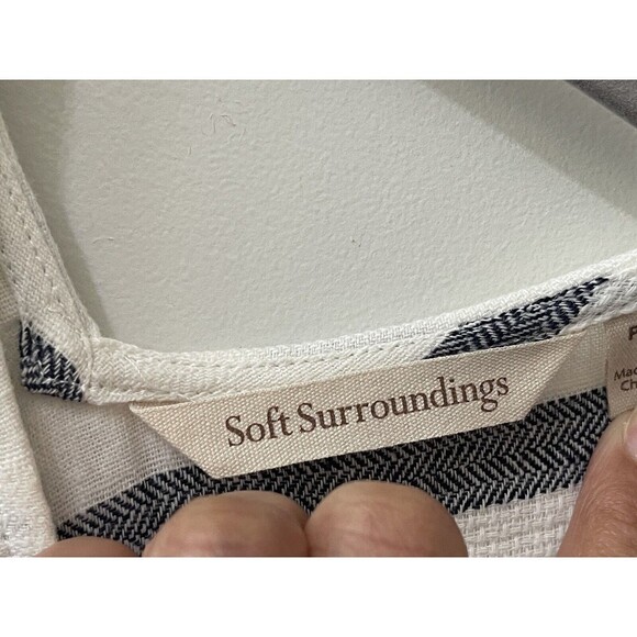 Soft Surroundings Size PS Navy Striped Linen Blend Dress Coastal grandma… - Picture 5 of 7